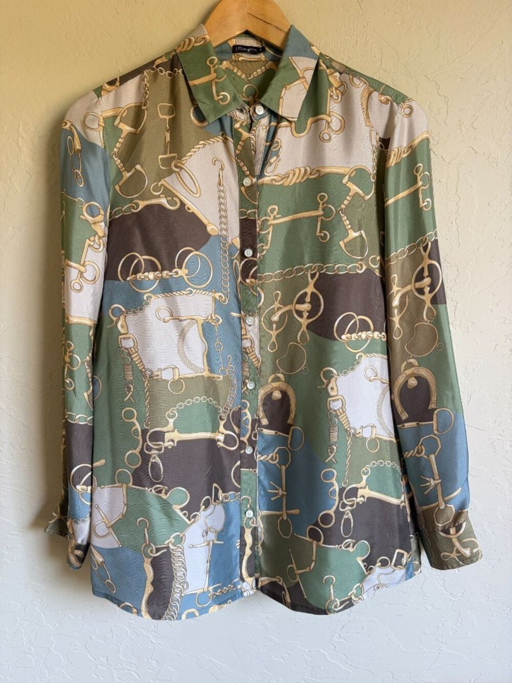J. McLaughlin Silk Blend Horse bit Bridal Chain Equestrian Shirt - Picture 5 of 9